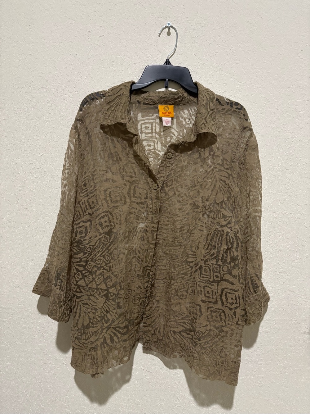 Lightweight Womens Sheer Button-Up See through shirt - Olive
